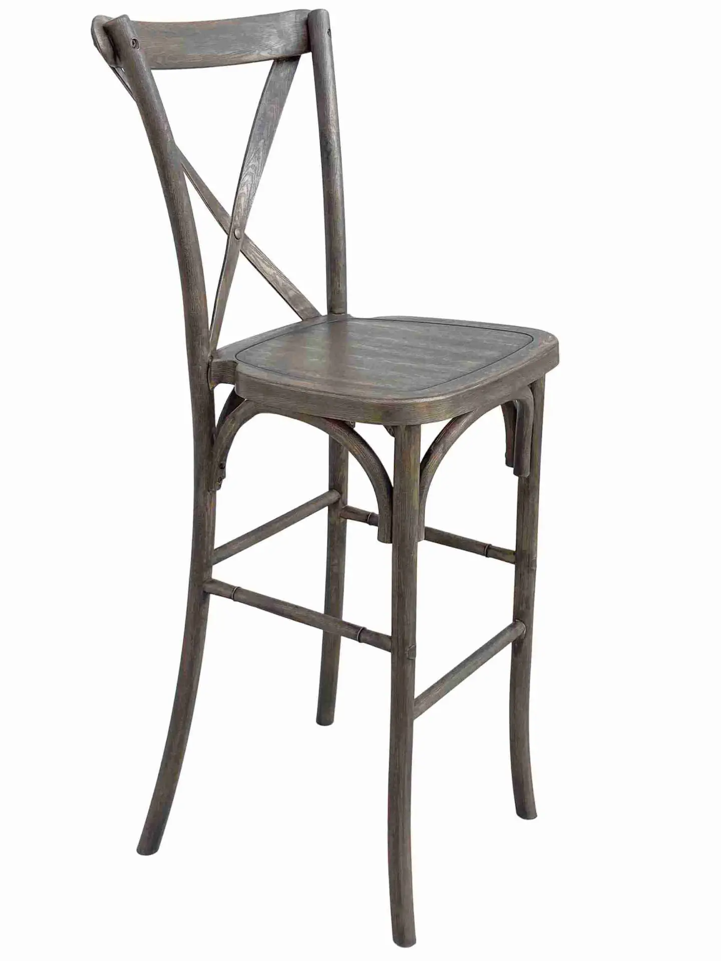 Fruitwood Resin Steel Skeleton™ Cross Back Barstool | Rental
