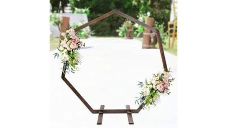 Wooden Heptagon Backdrop Arch | Brown | Rental