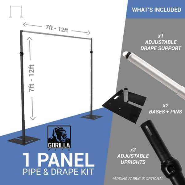 1-Panel Black Anodized Pipe and Drape Kit / Backdrop - 7-12 Feet Tall (Adjustable) | Rental