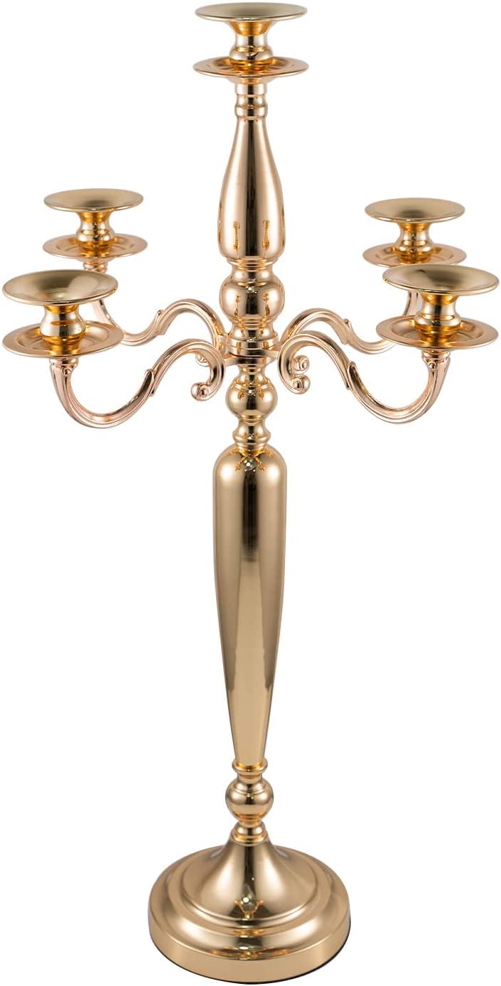 Gold Candelabra Candle Holder for Wedding Centerpiece, 5 Arm Candelabra for Dining Table, Birthday Party, Christmas, Home Decor (28 Inch Tall) | Rental Gold Candelabra Candle Holder for Wedding Centerpiece, 5 Arm Candelabra for Dining Table, Birthday Party, Christmas, Home Decor (28 Inch Tall) | Rental