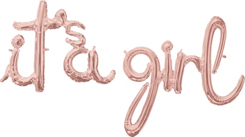 56″ x 30″ It’s A Girl Rose Gold Air-Fill Script Phrase Anagram Balloon | Purchase | Rental