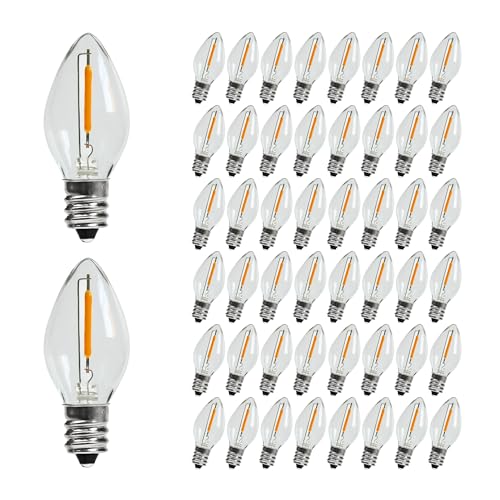 KGC 50Pack C7 LED Christmas Light Bulb, E12 Base Waterproof LED Bulbs for String Light, 0.6W 2200K Warm White 50LM, Clear Plastic Night Lights C7 LED Replacement Bulbs for Christma | Rental KGC 50Pack C7 LED Christmas Light Bulb, E12 Base Waterproof LED Bulbs for String Light, 0.6W 2200K Warm White 50LM, Clear Plastic Night Lights C7 LED Replacement Bulbs for Christma | Rental