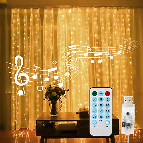 Curtain String Lights, 400 LED 13.1ftX9.8ft USB Powered String Lights, 4 Music Control Modes 8 Lighting Modes Waterproof Decorative Lights for Wedding, Home, Party, Bedroom(Warm Li | Rental