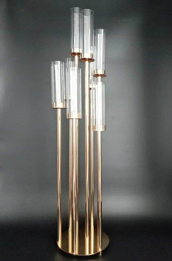 Round Metal Cluster Candle Holder, Eight Arm 42"- Gold | Rental