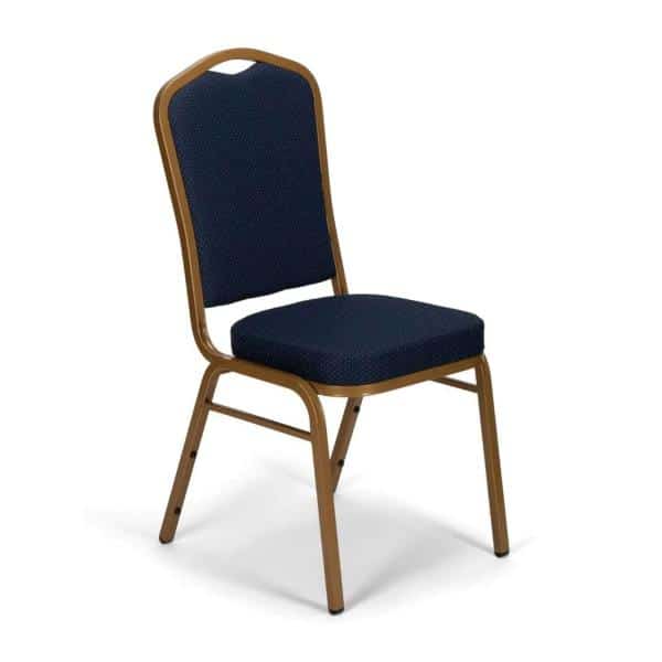 Axiom™ Crown Back Banquet Chair With Gold Frame – Navy Blue Patterned | Rental