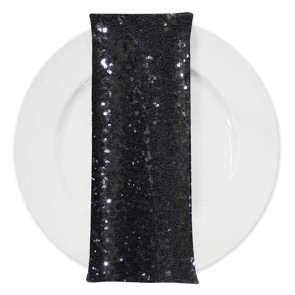 Glitz Sequins (w/ Poly Lining) Table Napkin in Black | Rental