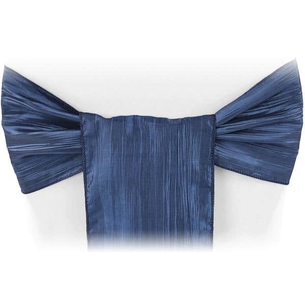 Accordion Crushed Taffeta Chair Sash - Navy Blue | Rental