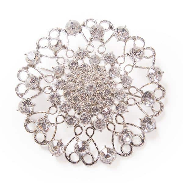 DecoStar™ JUMBO Round Ornate Diamond-Studded Brooch in Silver | Rental