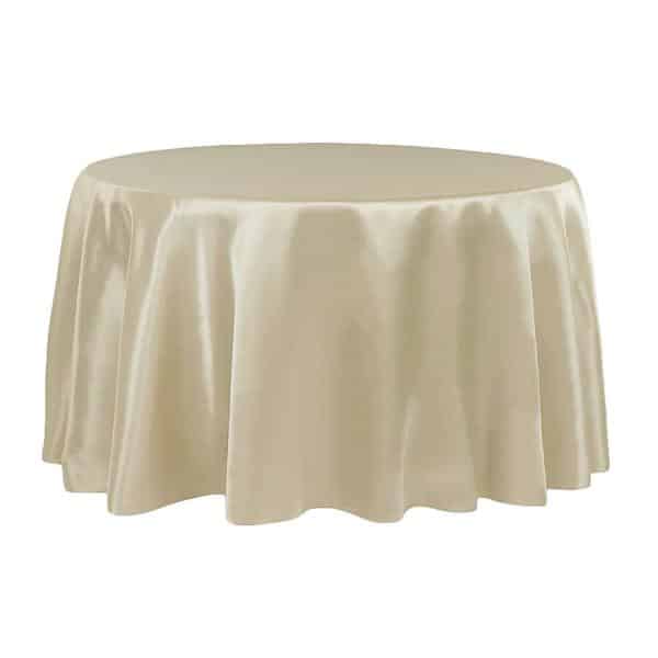 Sleek Satin Tablecloth 120" Round - Champagne | Rental