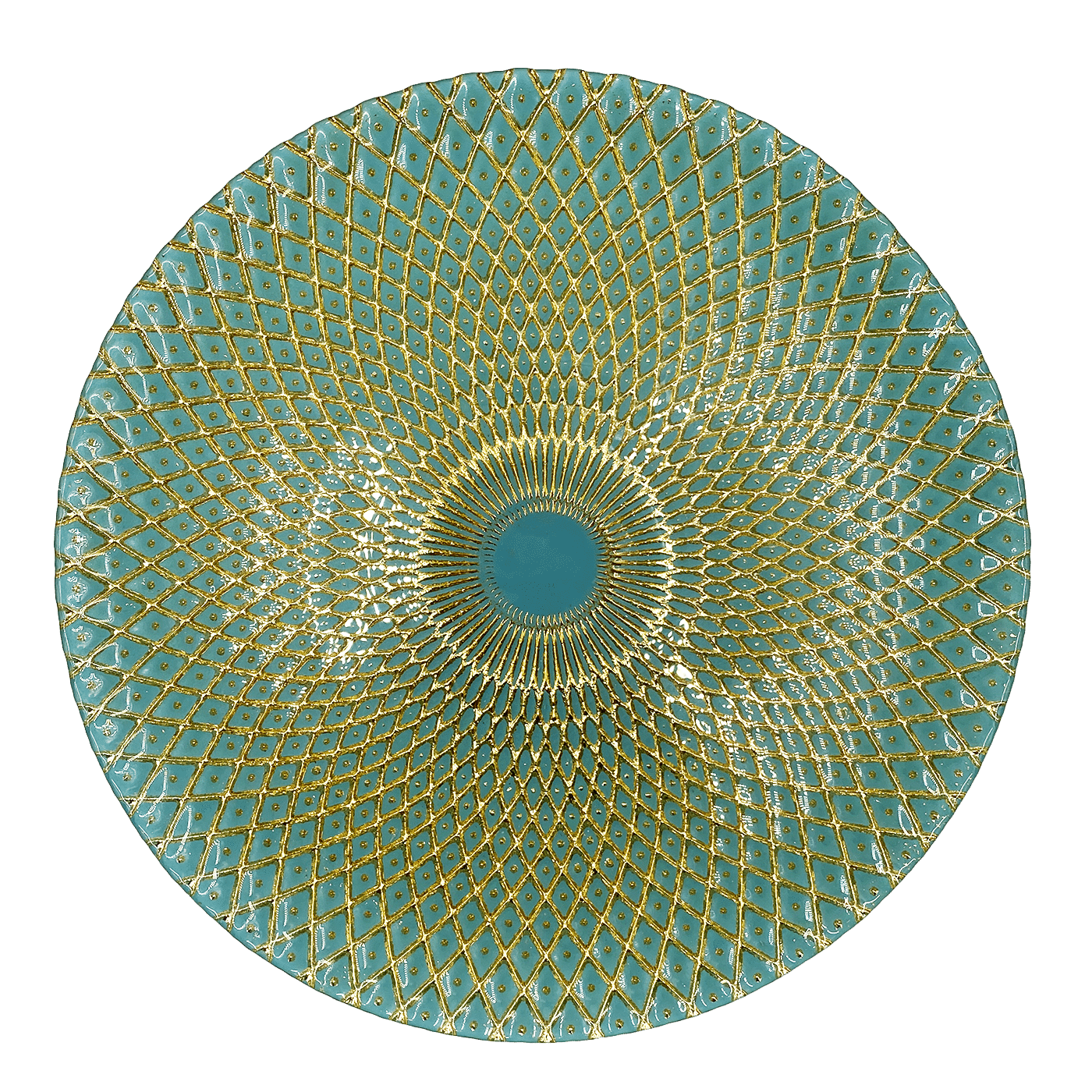 Mandala – Glass Charger Plate in Gold Teal (Item # 0230) | Rental Mandala – Glass Charger Plate in Gold Teal (Item # 0230) | Rental