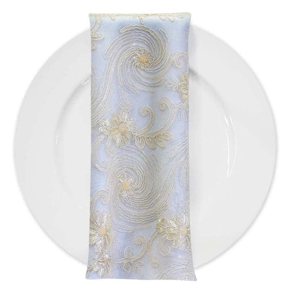 Jasmine Lace (w/ Poly Lining) Table Napkin in Ivory | Rental Jasmine Lace (w/ Poly Lining) Table Napkin in Ivory | Rental