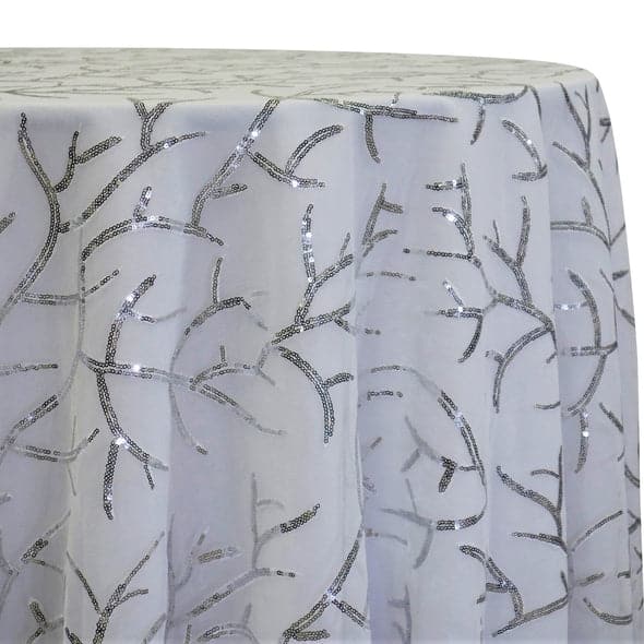 Brooks Sequins Table Linen in Silver and White | Rental