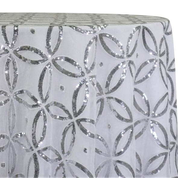 Delano Sequins Table Linen in Silver and White | Rental