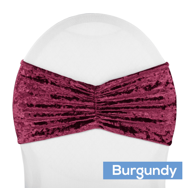 Premade Velvet Ruffle Stretch Chair Band - Burgundy | Rental