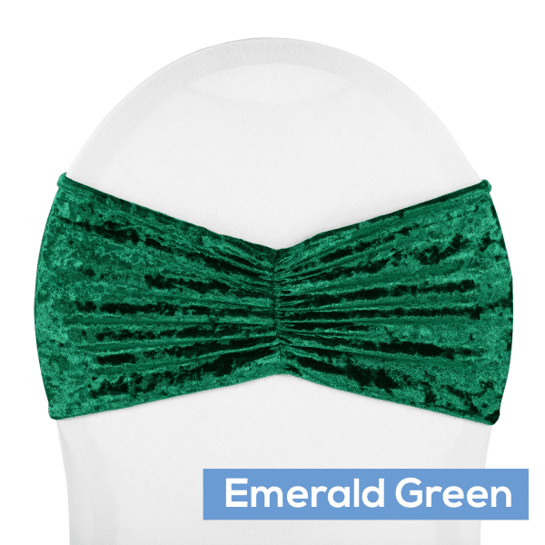Premade Velvet Ruffle Stretch Chair Band - Emerald Green | Rental