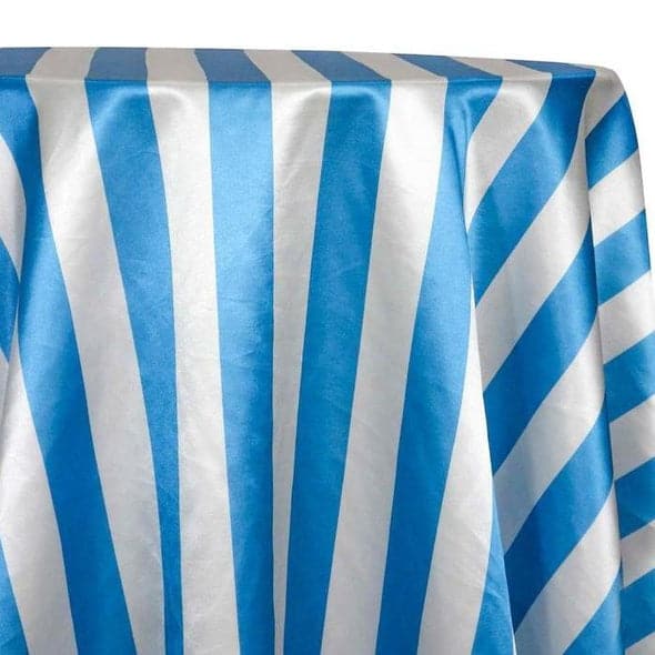 2" Satin Stripe Table Linen in White and Turquoise | Rental