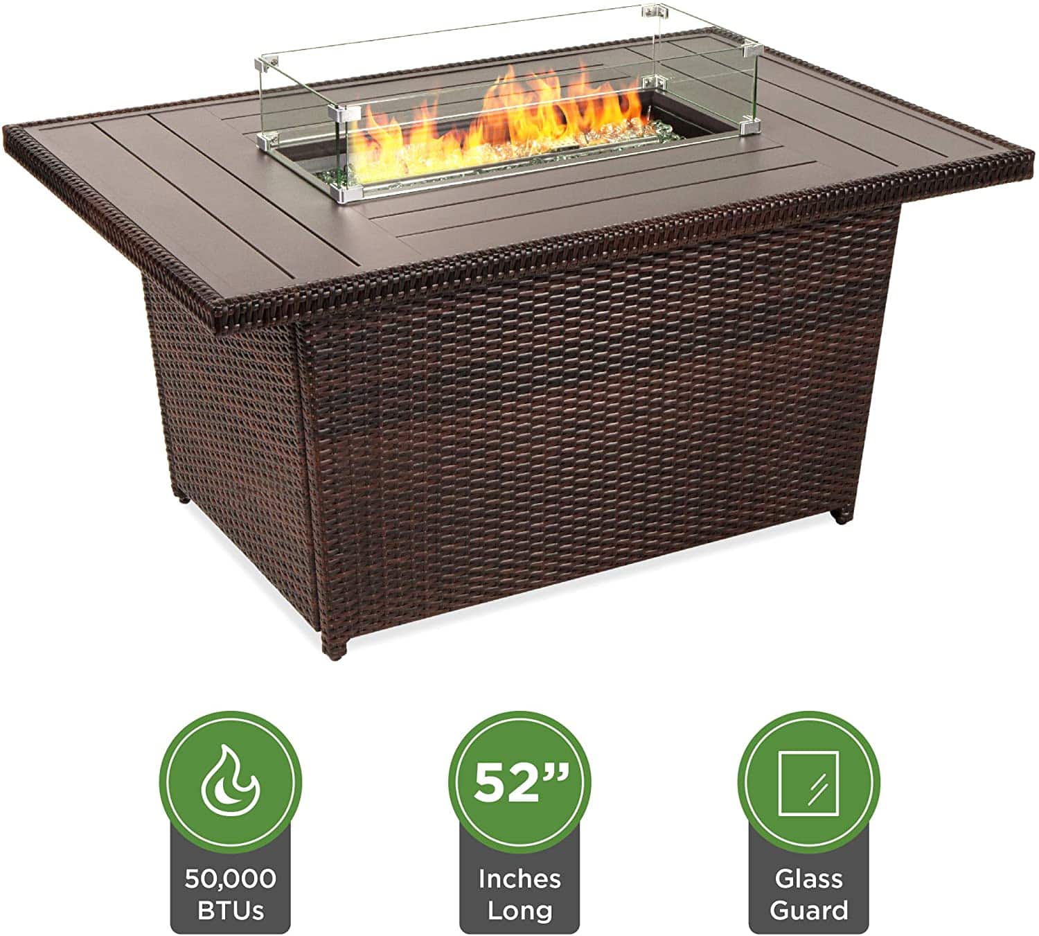 Fire Pit – 52in Outdoor Wicker Propane Fire Pit Table 50,000 BTU w/Glass Wind Guard, Tank Holder, Cover-Brown | Rental Fire Pit – 52in Outdoor Wicker Propane Fire Pit Table 50,000 BTU w/Glass Wind Guard, Tank Holder, Cover-Brown | Rental