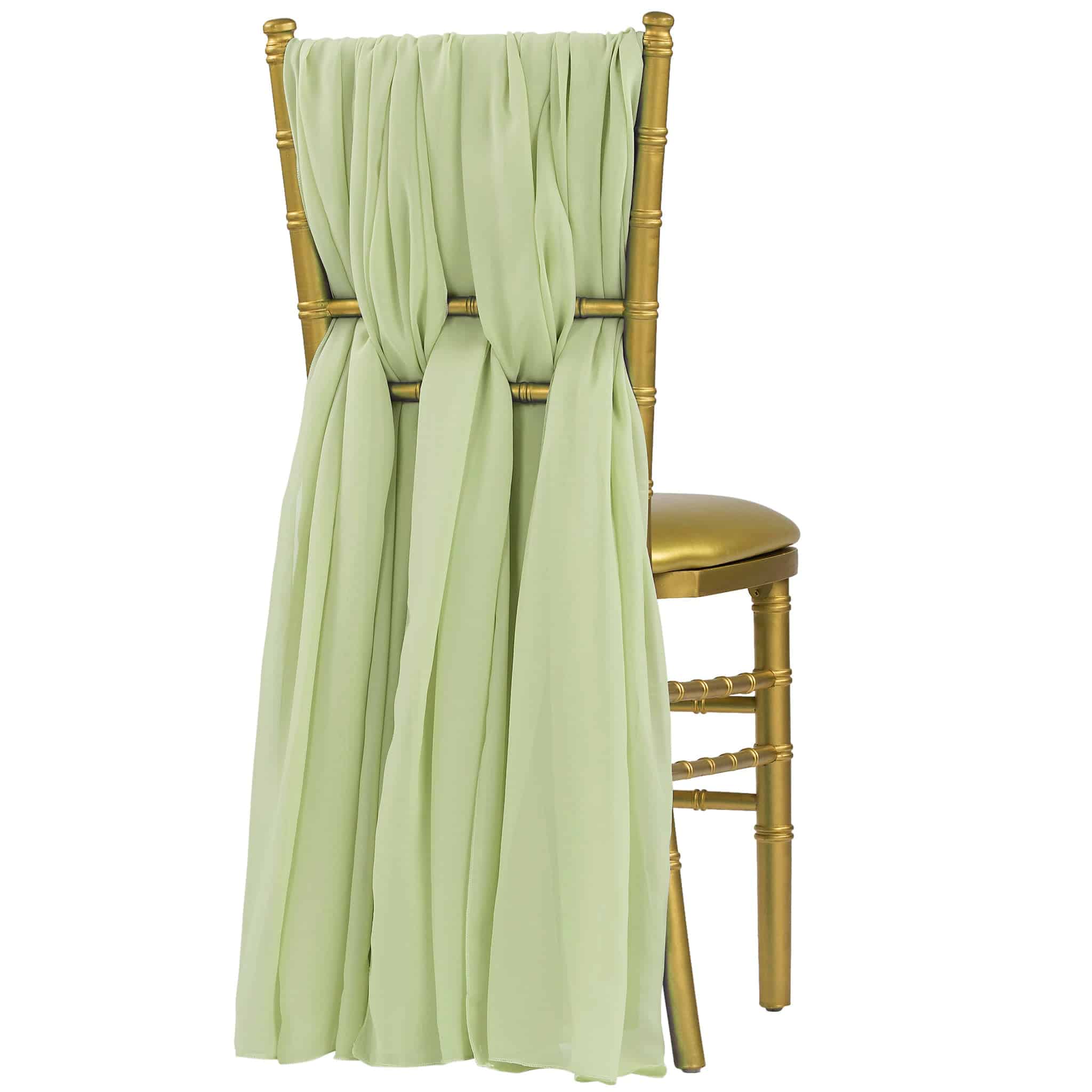 5pcs Pack of Chiffon Chair Sashes/Ties 19" x 72" - Sage Green | Rental