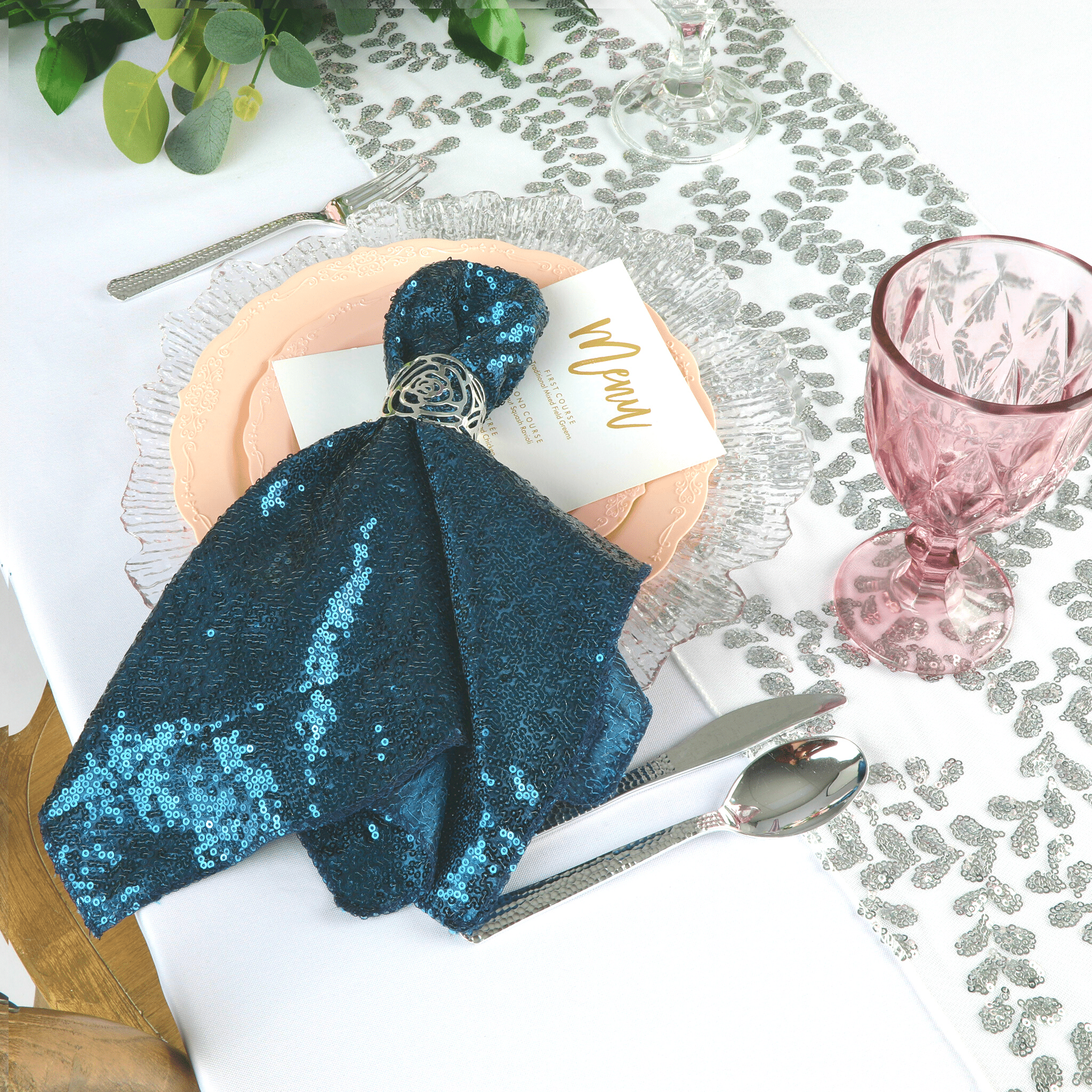 Glitz Sequin Napkin 20"x20" - Peacock Teal | Rental