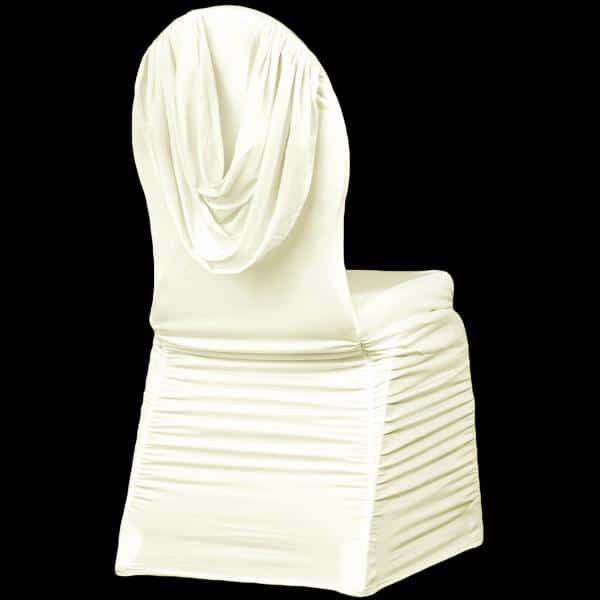 200 GSM Grade A Quality Swag Back Ruched Chair Cover By Eastern Mills - Spandex/Lycra - Ivory | Rental