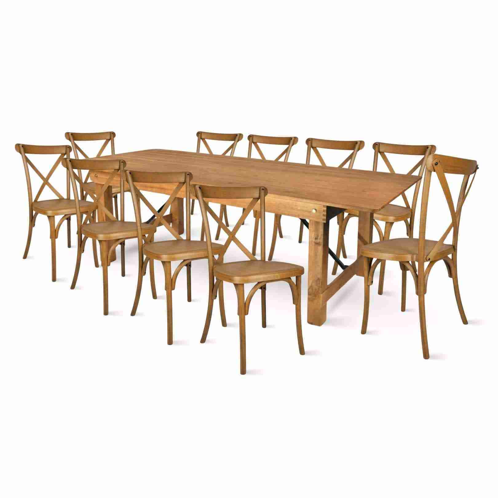 chestnut straight leg farm table dining set with 10 chairs