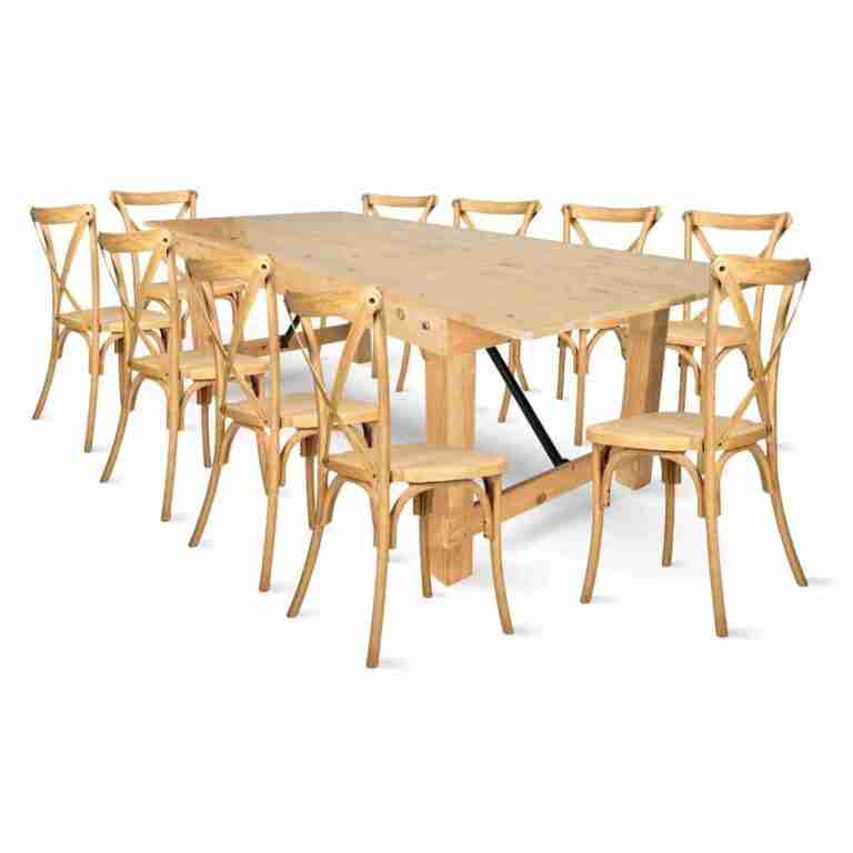 Natural Straight Leg Farm Table Dining Set with 10 Chairs | Rental Natural Straight Leg Farm Table Dining Set with 10 Chairs | Rental