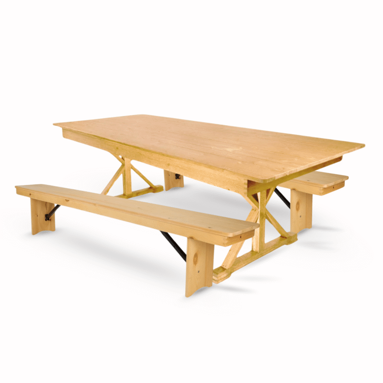 Natural X-Leg Farm Table Dining Set with 2 Benches | Rental Natural X-Leg Farm Table Dining Set with 2 Benches | Rental