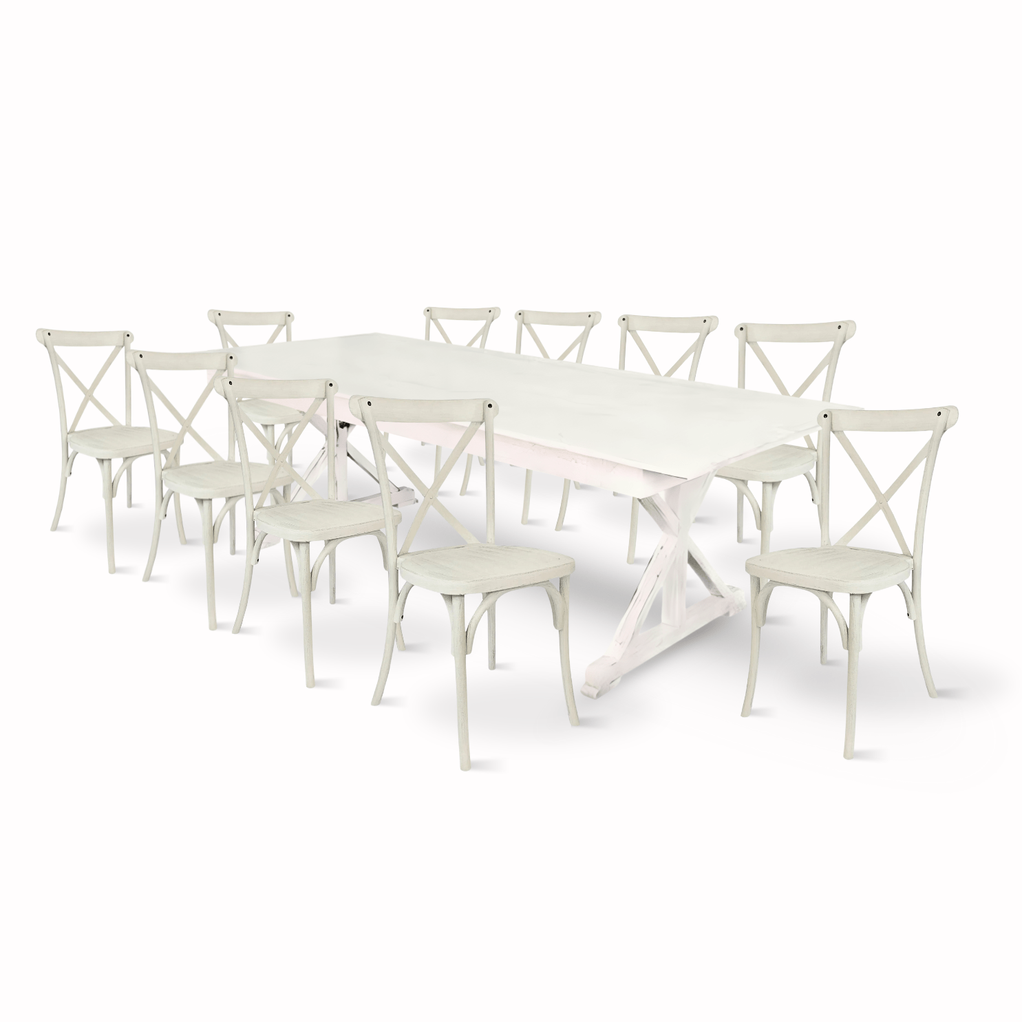 white distressed x leg farm table dining set with 10 chairs 2