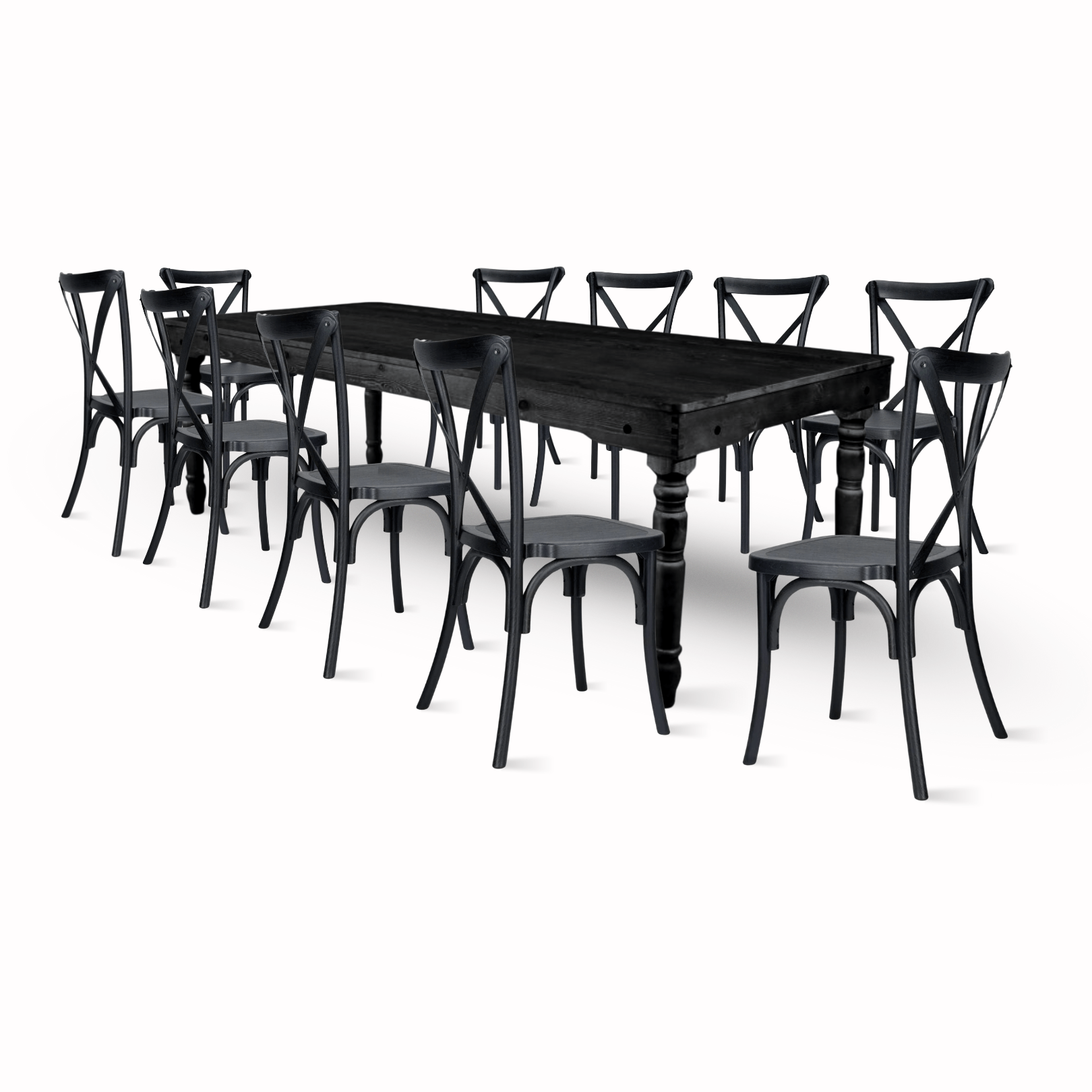 black fluted leg farm table dining set with 10 chairs 2