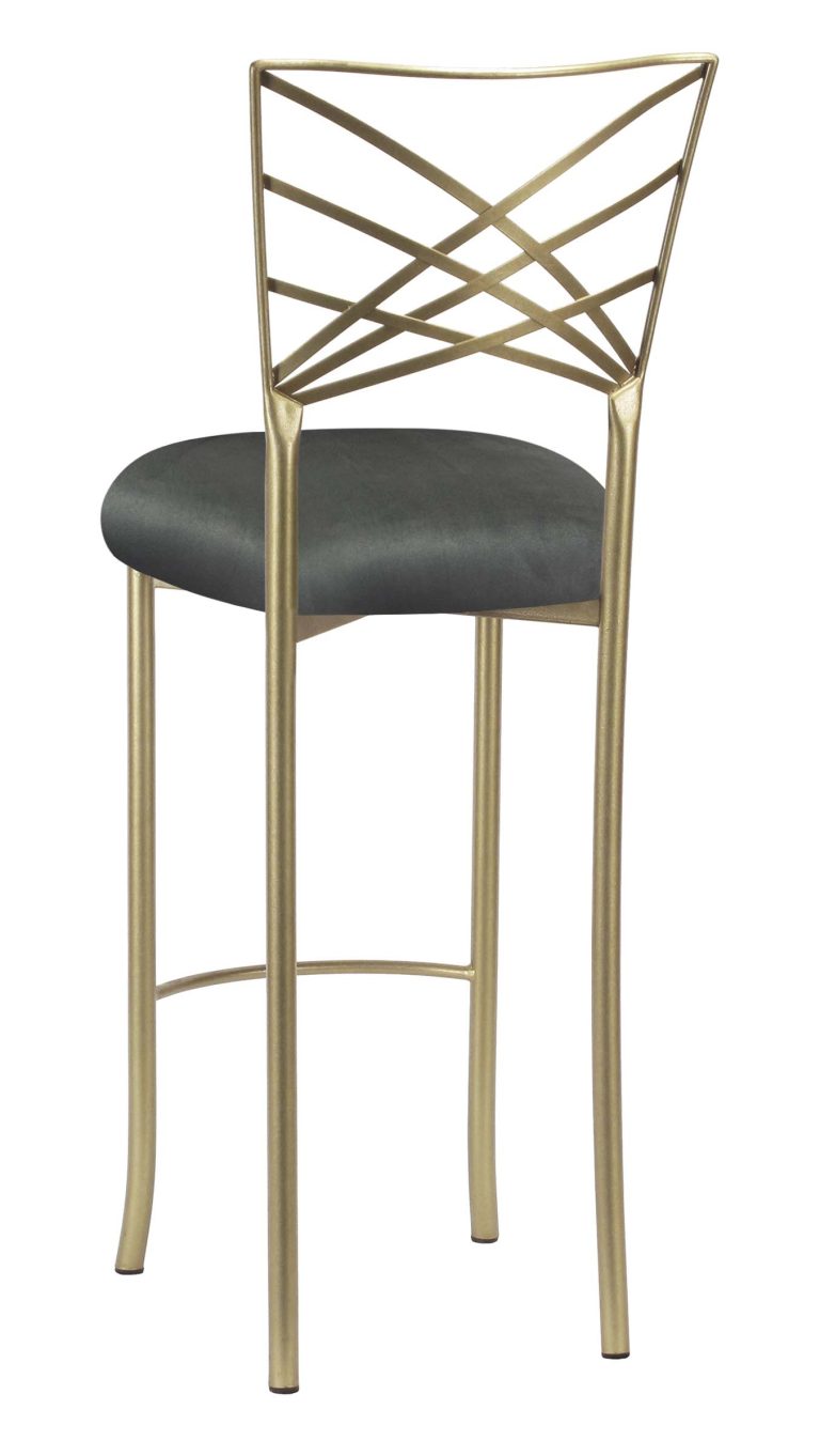 Gold Fanfare Barstool with Charcoal Suede Cushion – Chameleon Chair Collection | Rental Gold Fanfare Barstool with Charcoal Suede Cushion – Chameleon Chair Collection | Rental