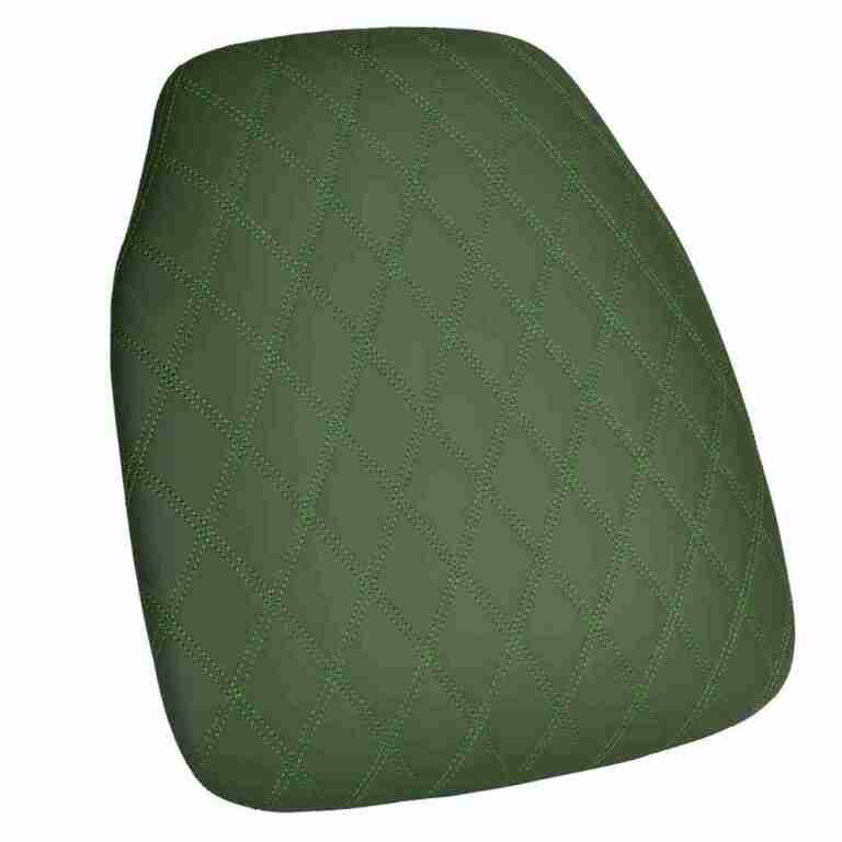 hunter green vinyl panel back chiavari cushion with bentley stitching and