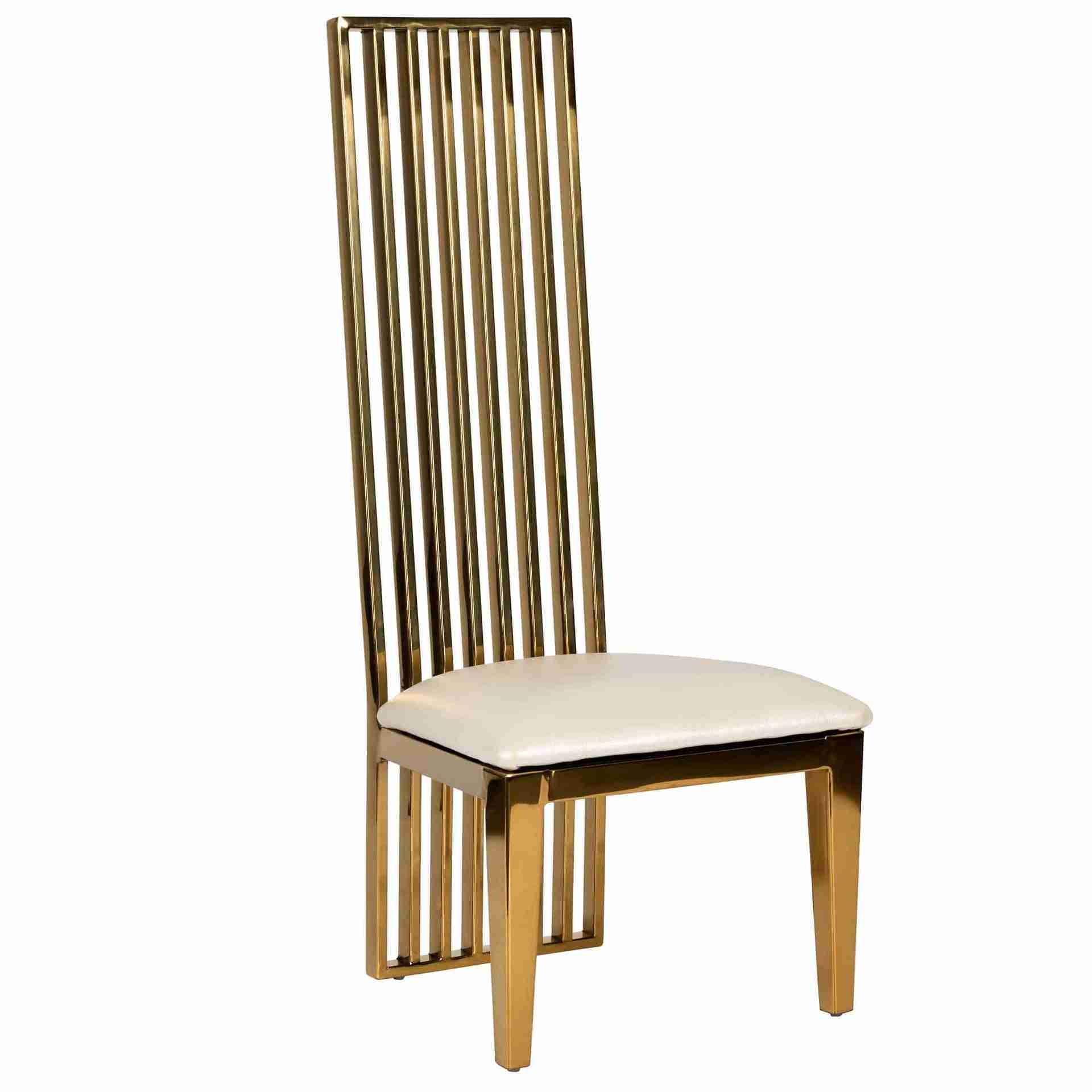 kids gold frame high back stainless steel chair with white vinyl cushion