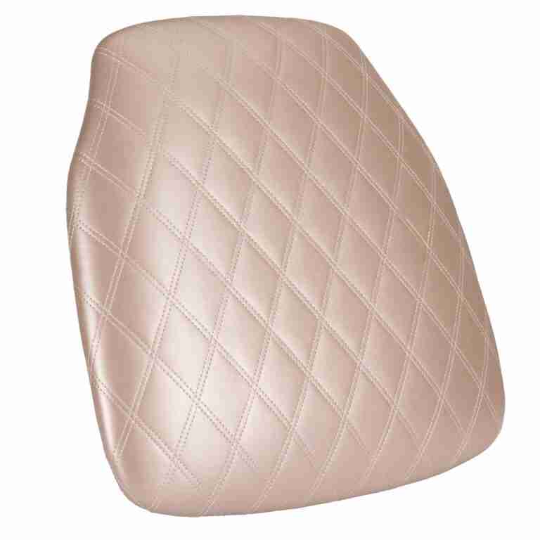 Rose Gold Vinyl Panel Back Chiavari Cushion with Bentley Stitching and SlipNot™ Technology | Rental Rose Gold Vinyl Panel Back Chiavari Cushion with Bentley Stitching and SlipNot™ Technology | Rental