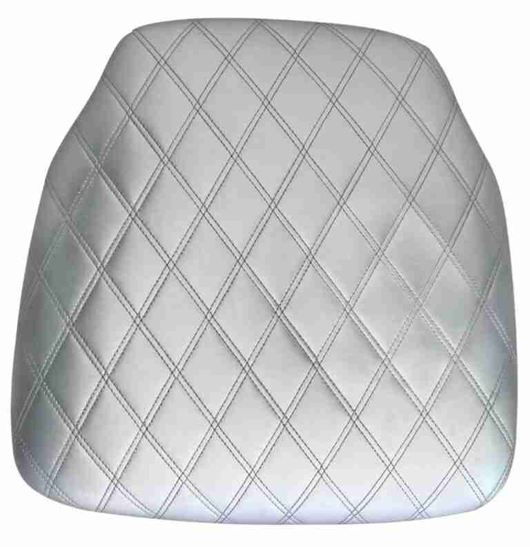 Silver Vinyl Panel Back Chiavari Cushion with Bentley Stitching and SlipNot™ Technology | Rental Silver Vinyl Panel Back Chiavari Cushion with Bentley Stitching and SlipNot™ Technology | Rental