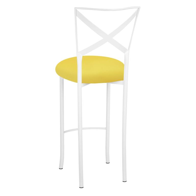 Simply X White Barstool with Bright Yellow Stretch Knit Cushion – Chameleon Chair Collection | Rental Simply X White Barstool with Bright Yellow Stretch Knit Cushion – Chameleon Chair Collection | Rental